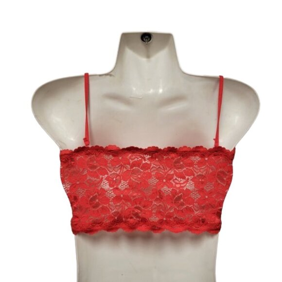 Sexy Red Bralette Crop Top Lace Bandeau Adjustable Straps Removable Pads - NEW - Picture 2 of 8